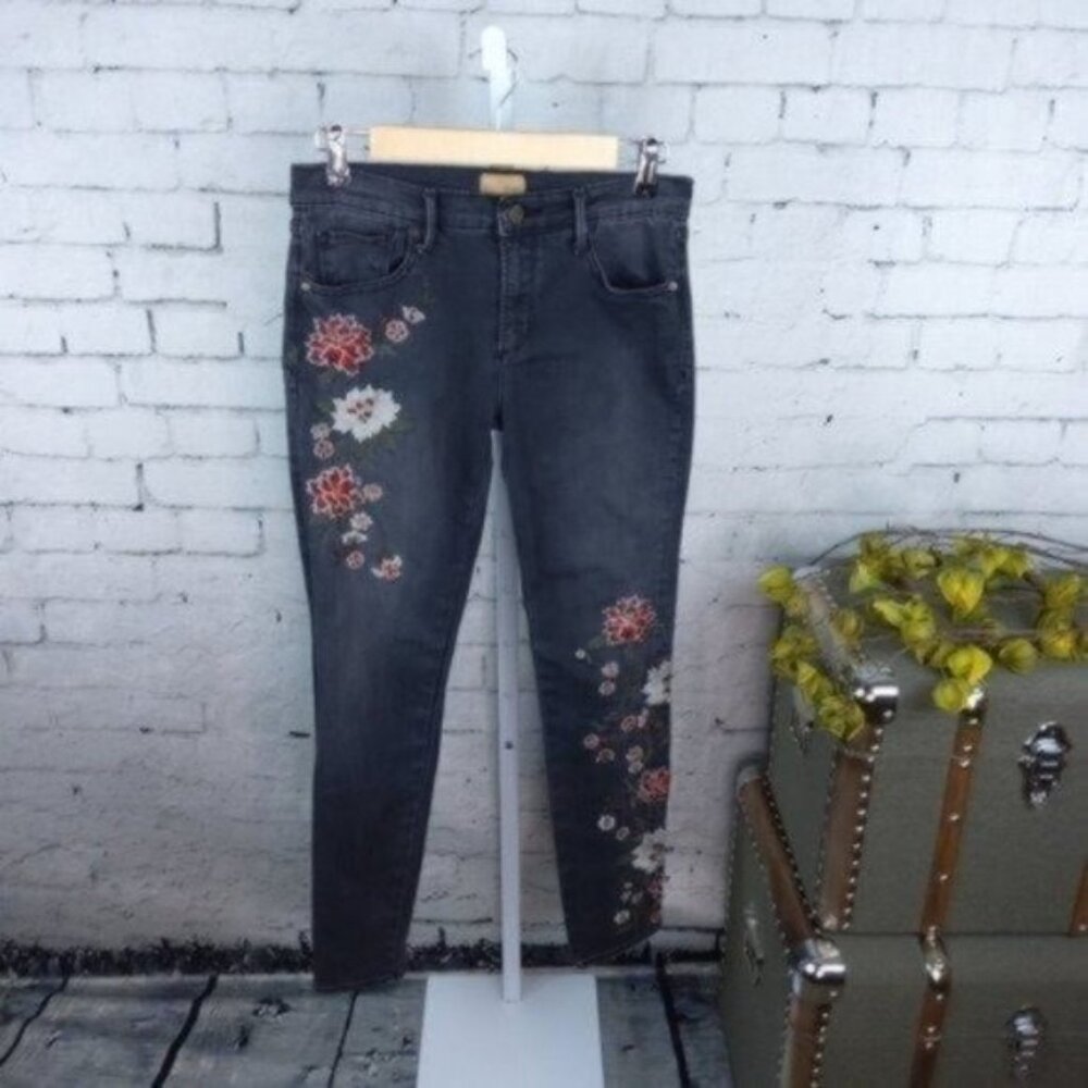 Driftwood Jackie Floral Skinny Ankle Jeans Black Size 26
